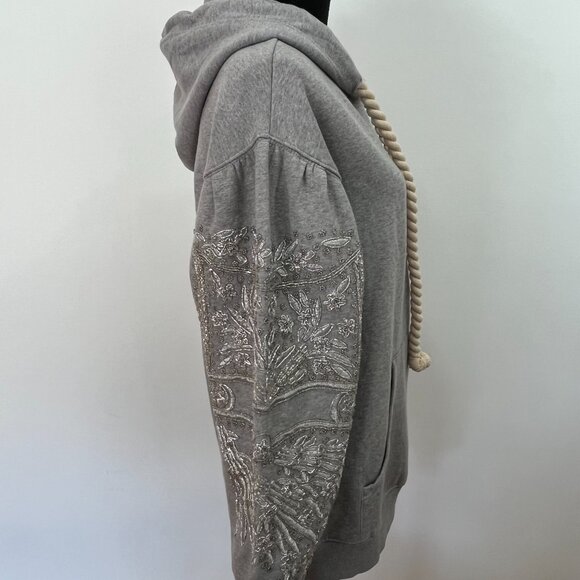 🔥Free People Encrusted Hooded Sweatshirt, XS, Heather Grey Combo // NWT🔥 - Picture 7 of 11